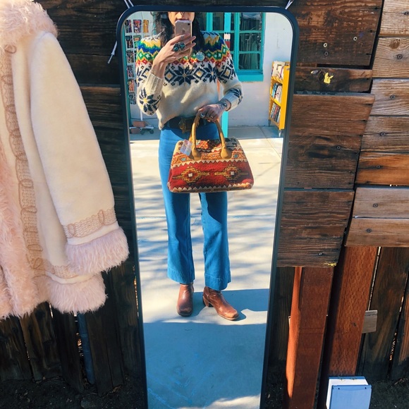 SOLD Vintage 60s 70s Kilim Carpet Bag Satchel - Picture 5 of 6